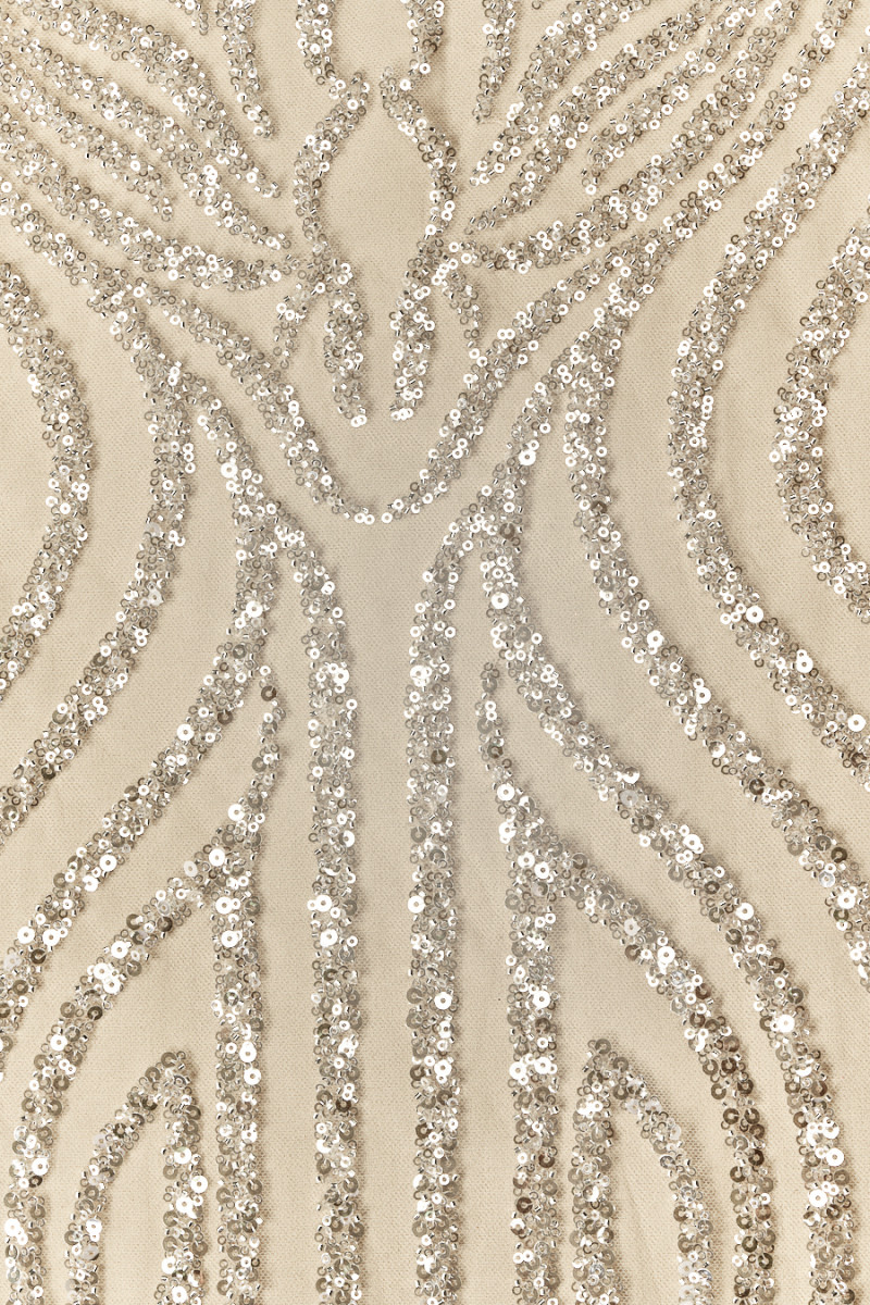 Champagne tulle with sequins and beads coupon 100 cm