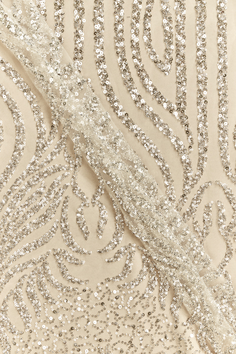 Champagne tulle with sequins and beads coupon 100 cm