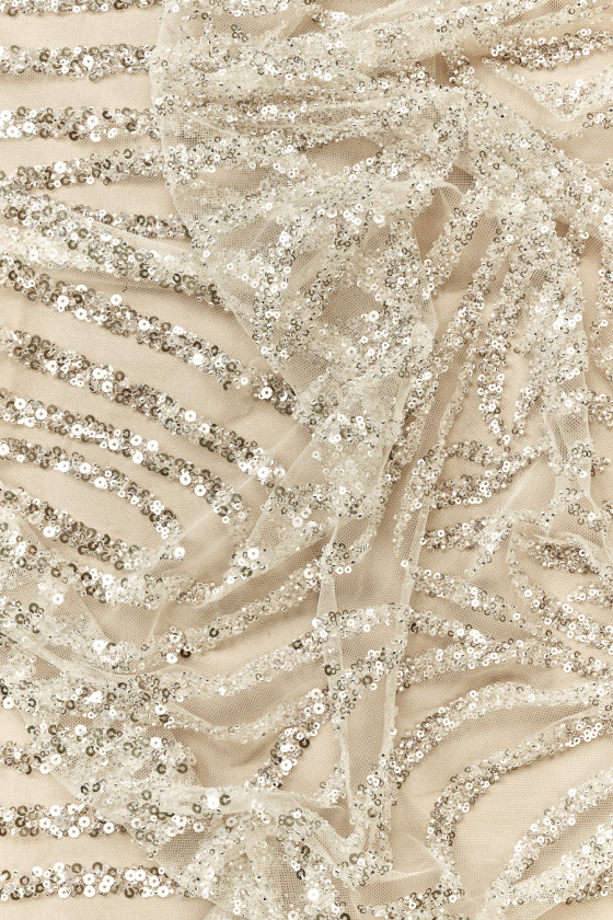 Champagne tulle with sequins and beads coupon 100 cm