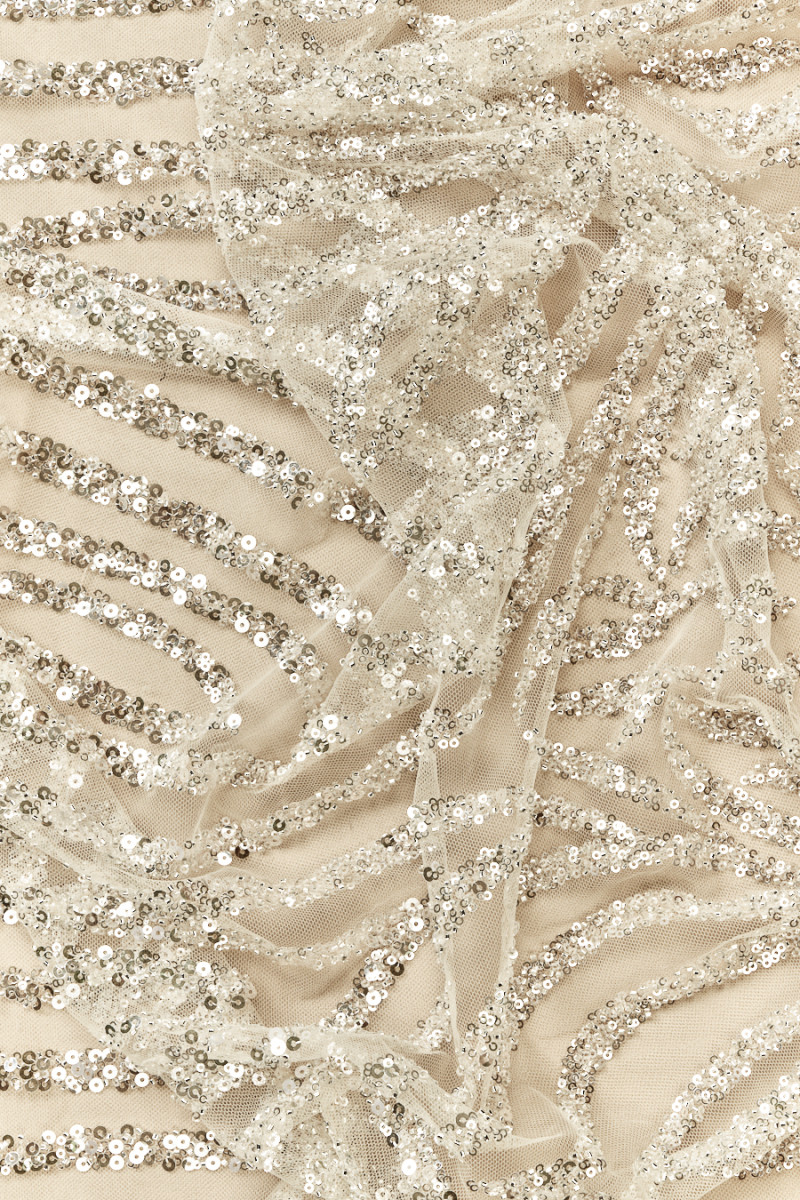 Champagne tulle with sequins and beads coupon 100 cm