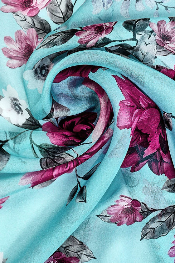 Silk muslin with fuchsia flowers