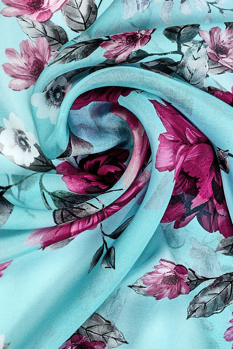 Silk muslin with fuchsia flowers