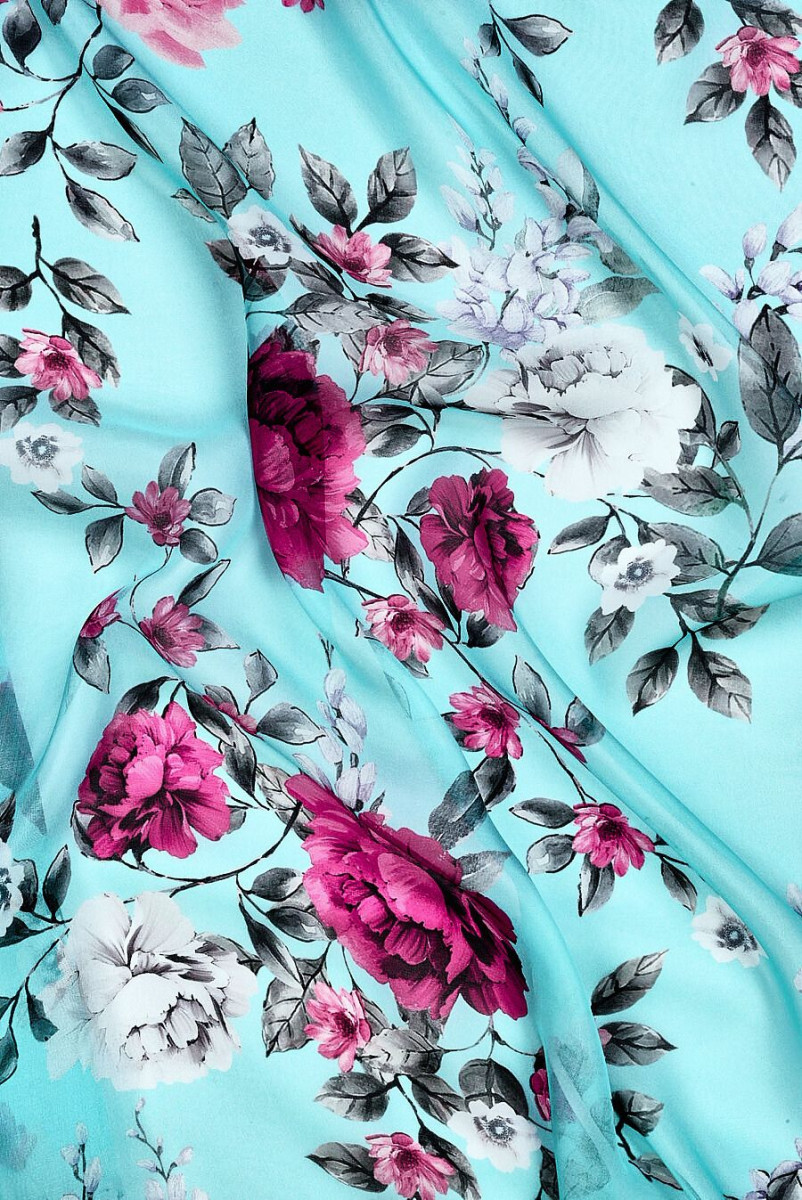 Silk muslin with fuchsia flowers