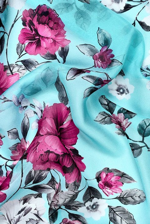 Silk muslin with fuchsia flowers