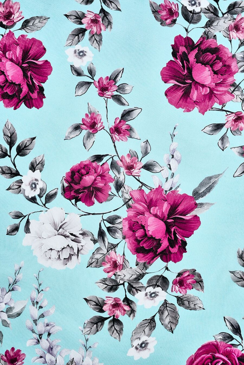 Silk muslin with fuchsia flowers