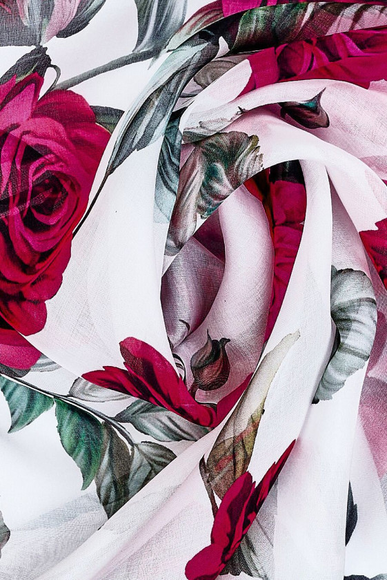 Silk muslin with dark pink roses