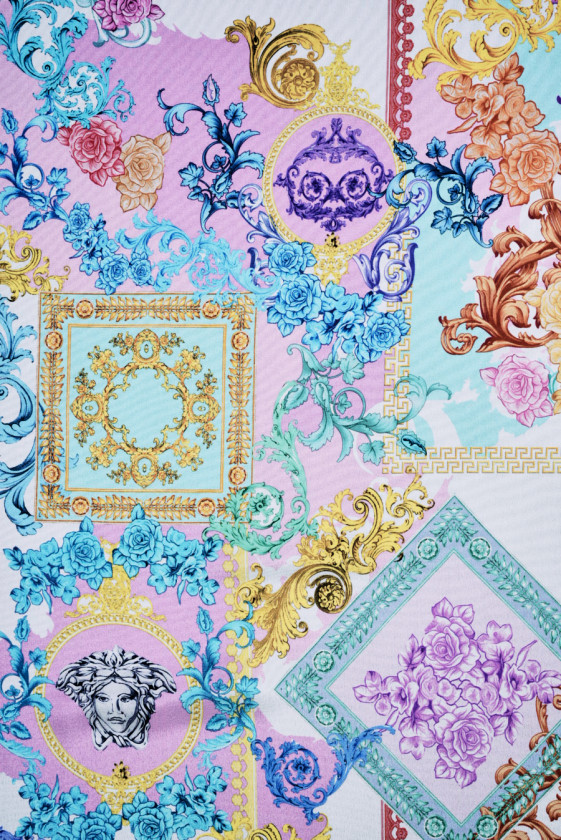 Krepa jedwabna pastelowe ornamenty KUPON 70cm