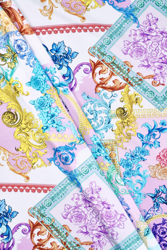 Krepa jedwabna pastelowe ornamenty KUPON 70cm