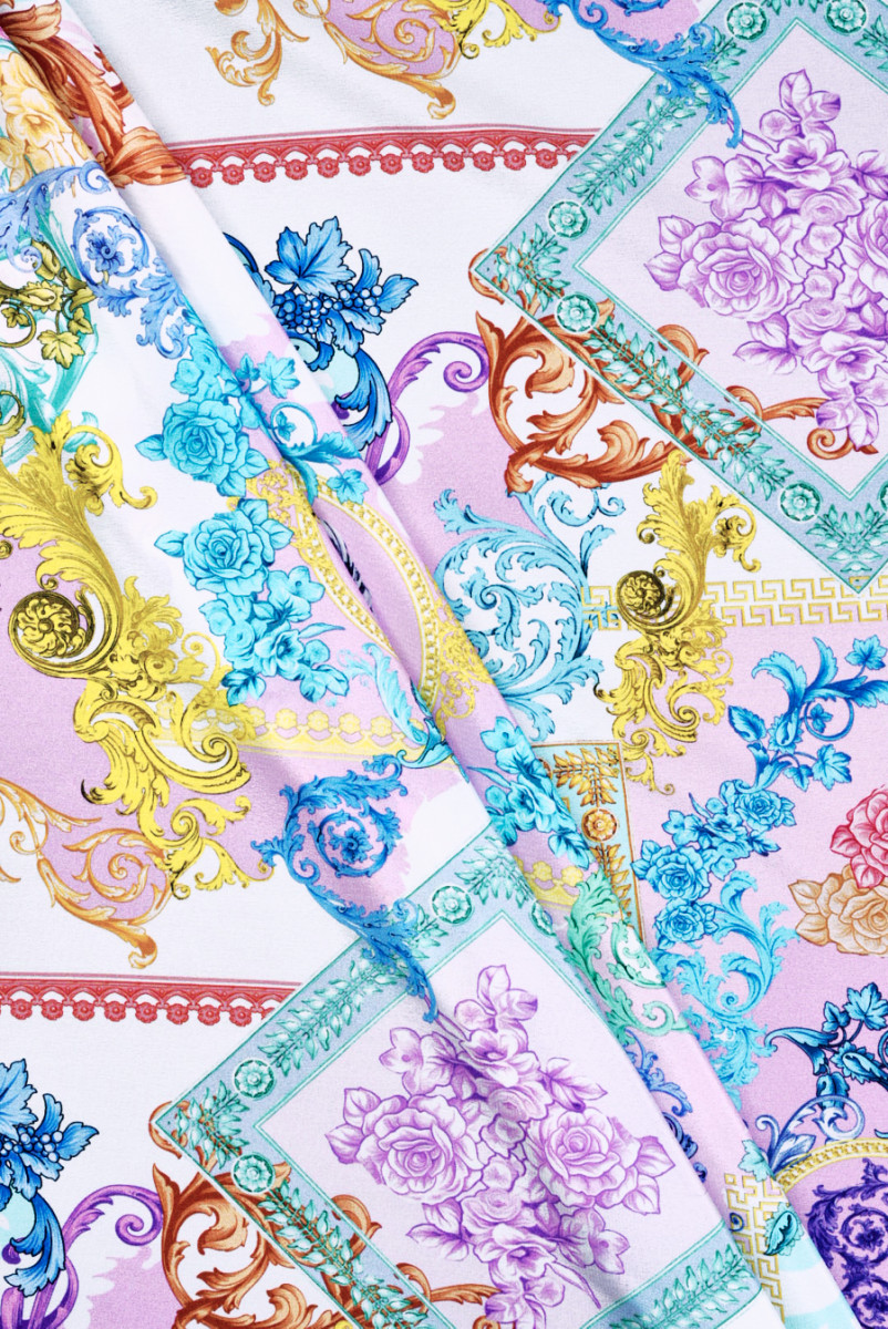 Krepa jedwabna pastelowe ornamenty KUPON 70cm