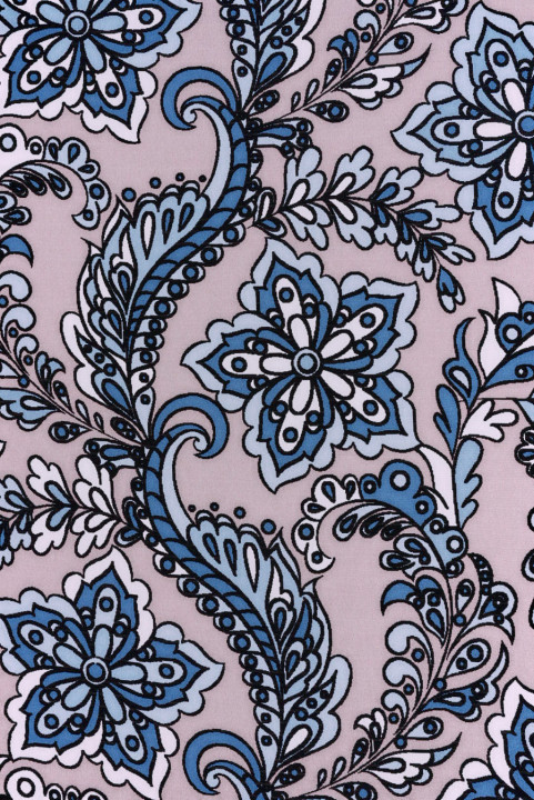 Crepe silk blue flowers and paisley
