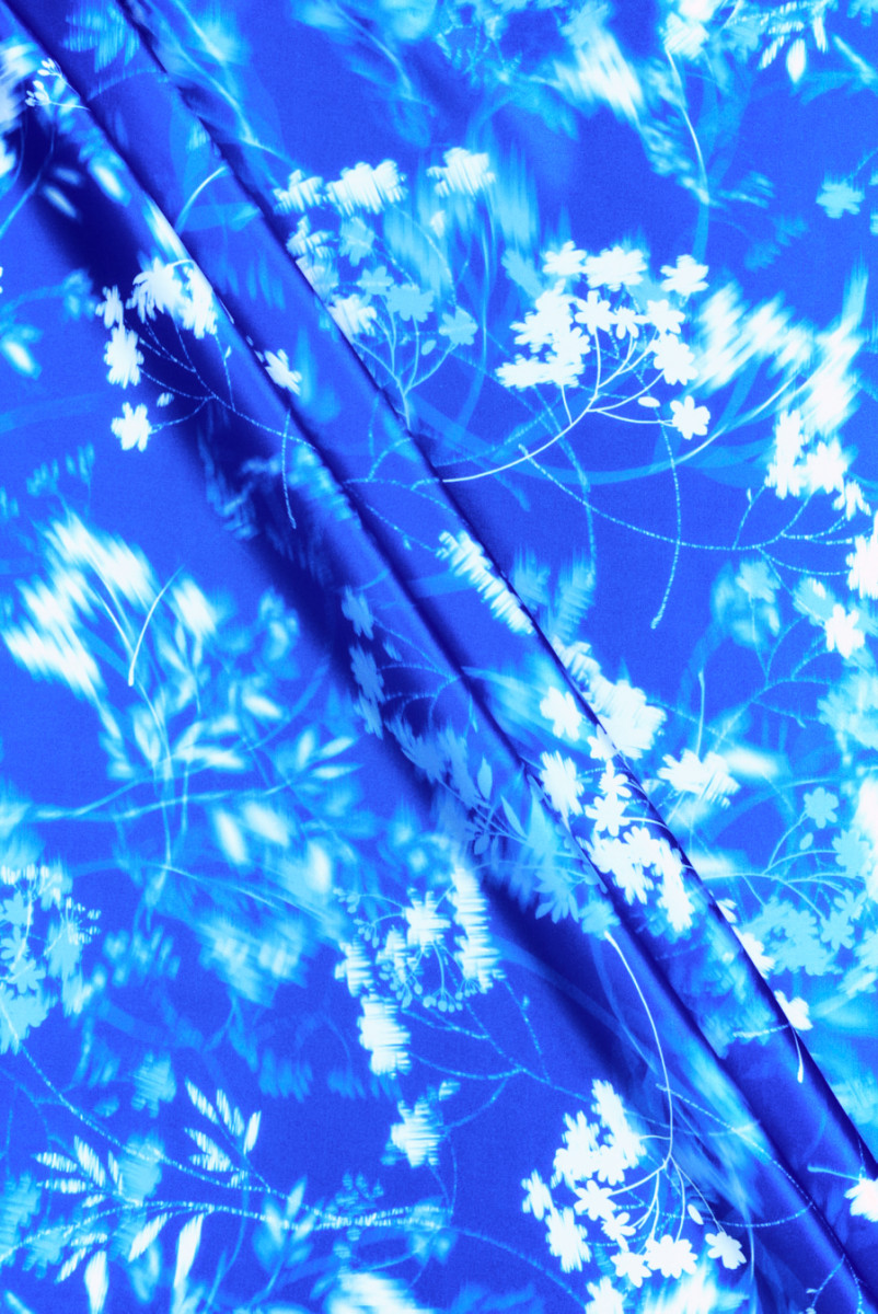 Cornflower blue silk satin with blurred flowers