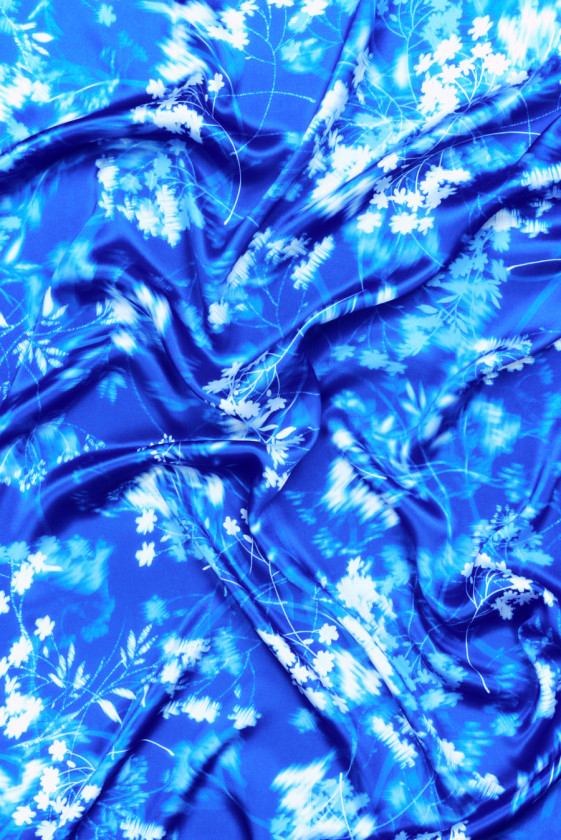 Cornflower blue silk satin with blurred flowers