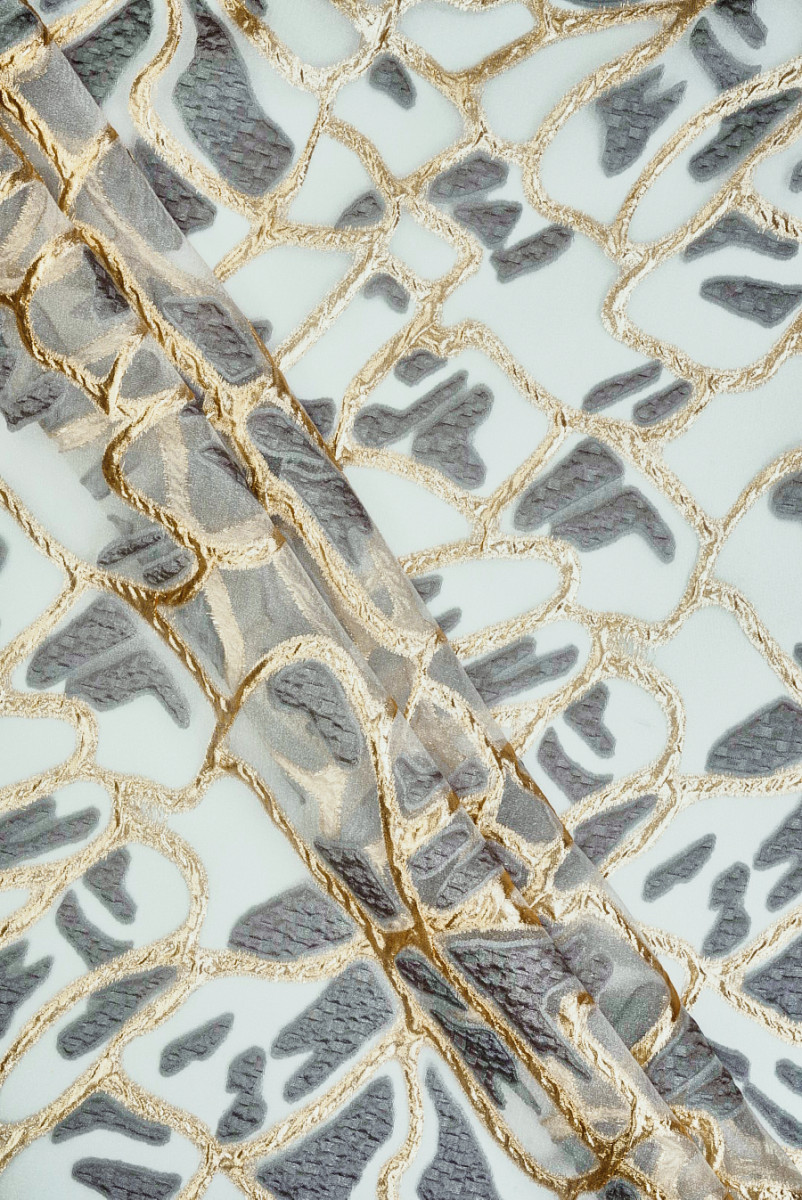 Jacquard organza gold raised motifs