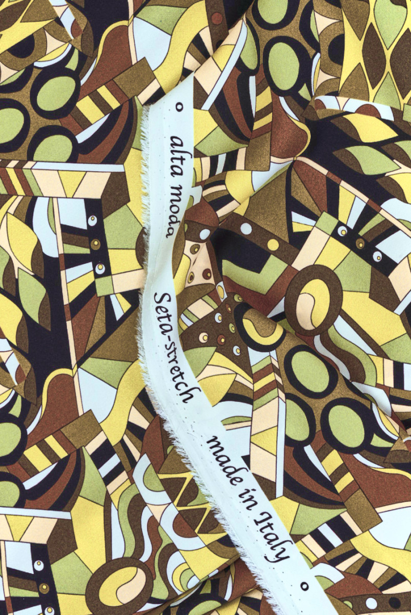 Vastag krepp selyemzöld geometria