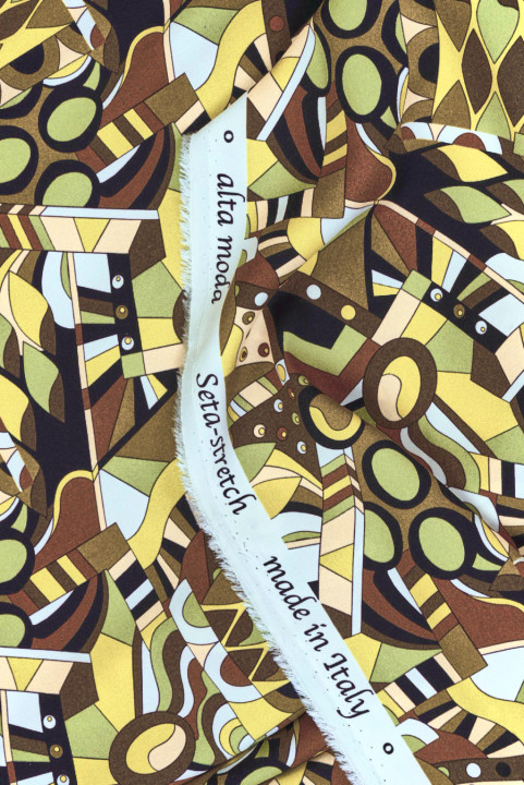 Tjock crepe silke grön geometri