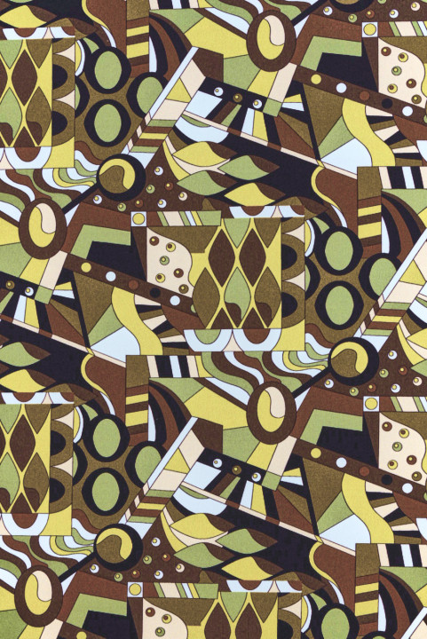 Thick crepe silk green geometry