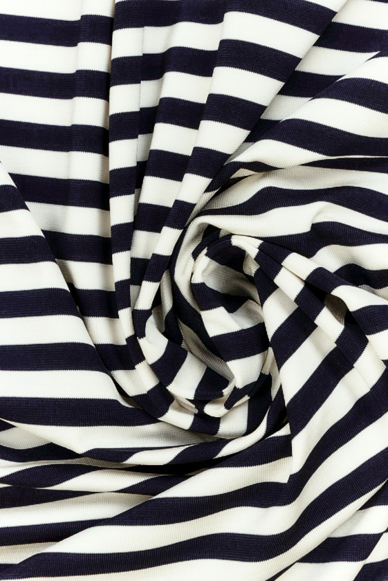Striped Lycra navy blue with ecru