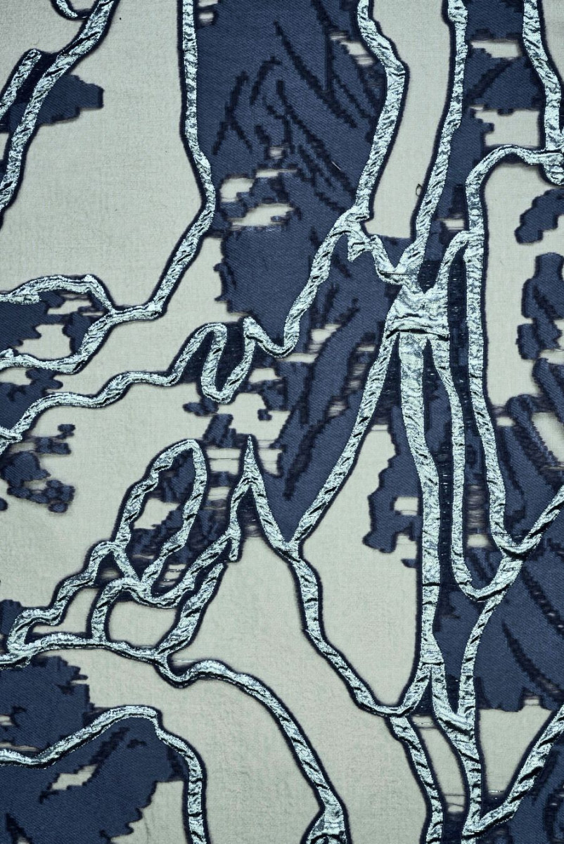 Jacquard organza navy blue patterns