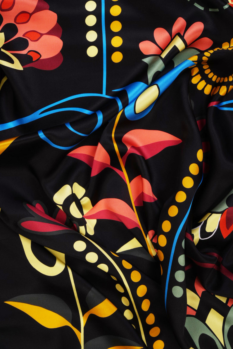 Silk satin with flowers