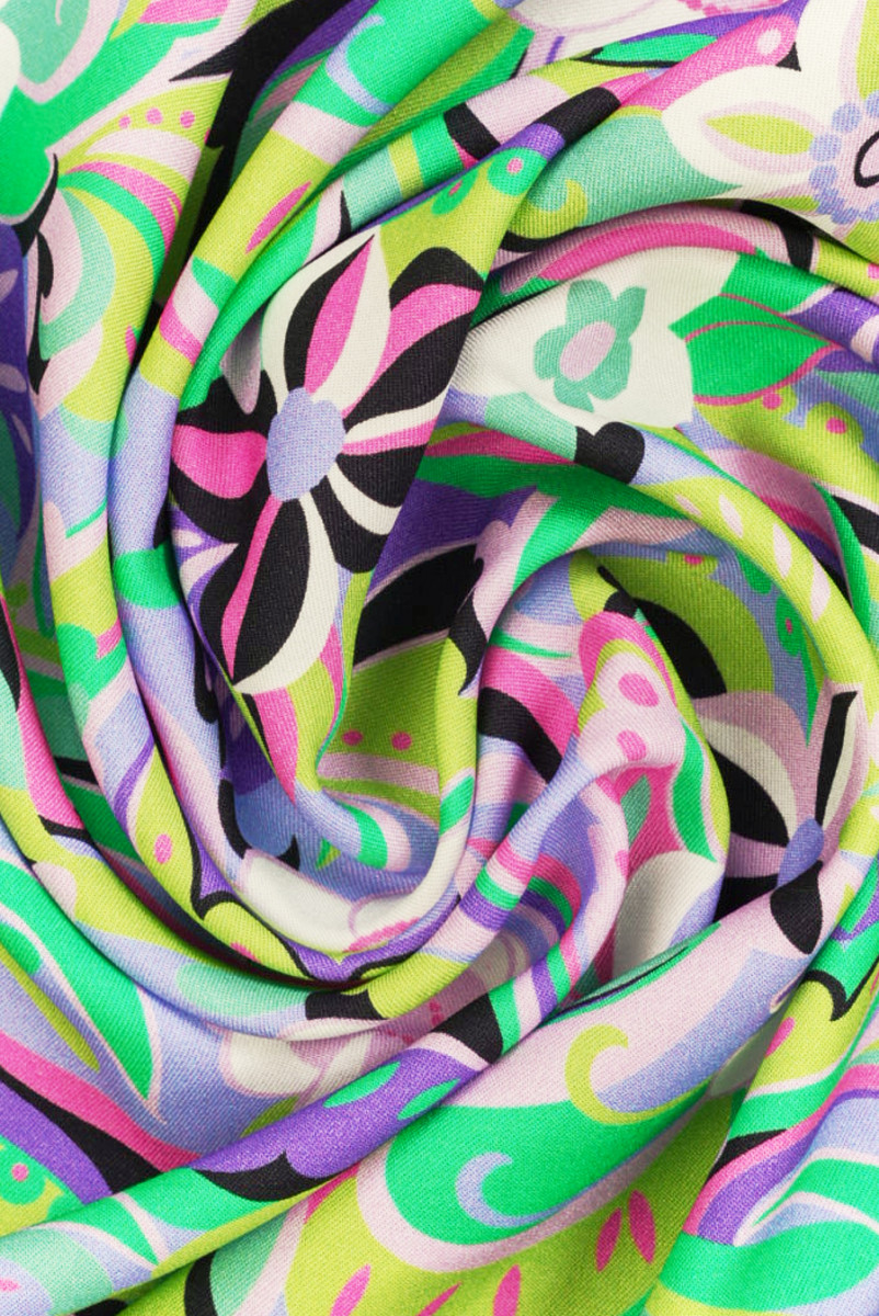 Viscose with colorful flowers with purple