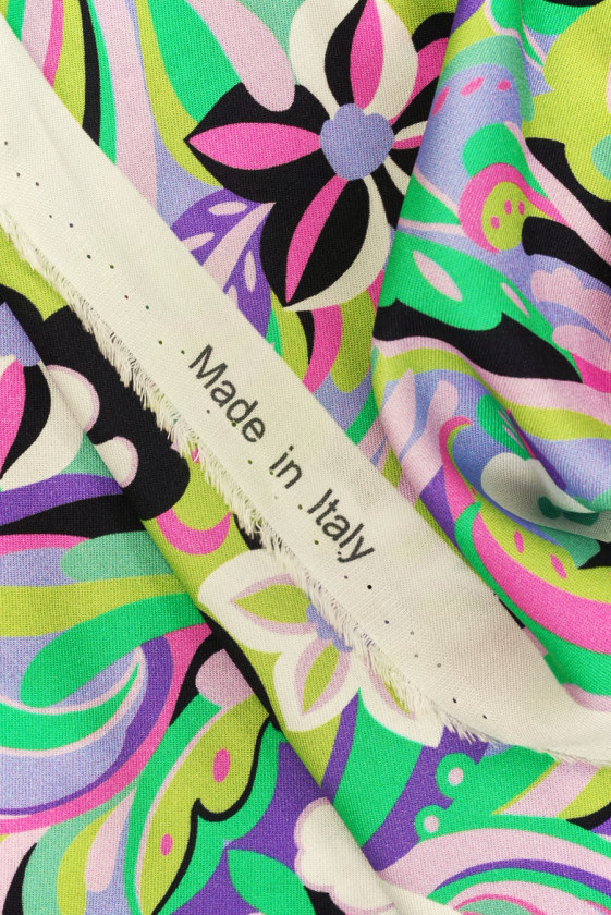 Viscose with colorful flowers with purple