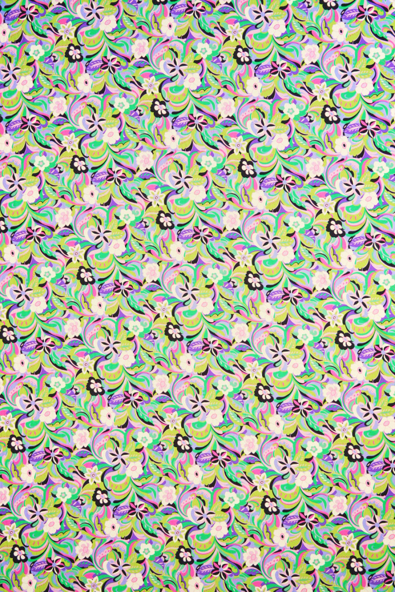 Viscose with colorful flowers with purple