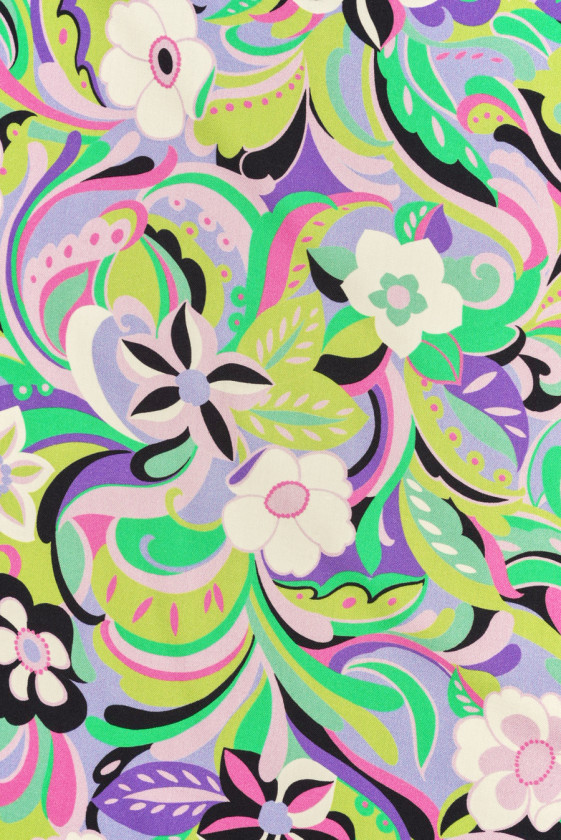 Viscose with colorful flowers with purple