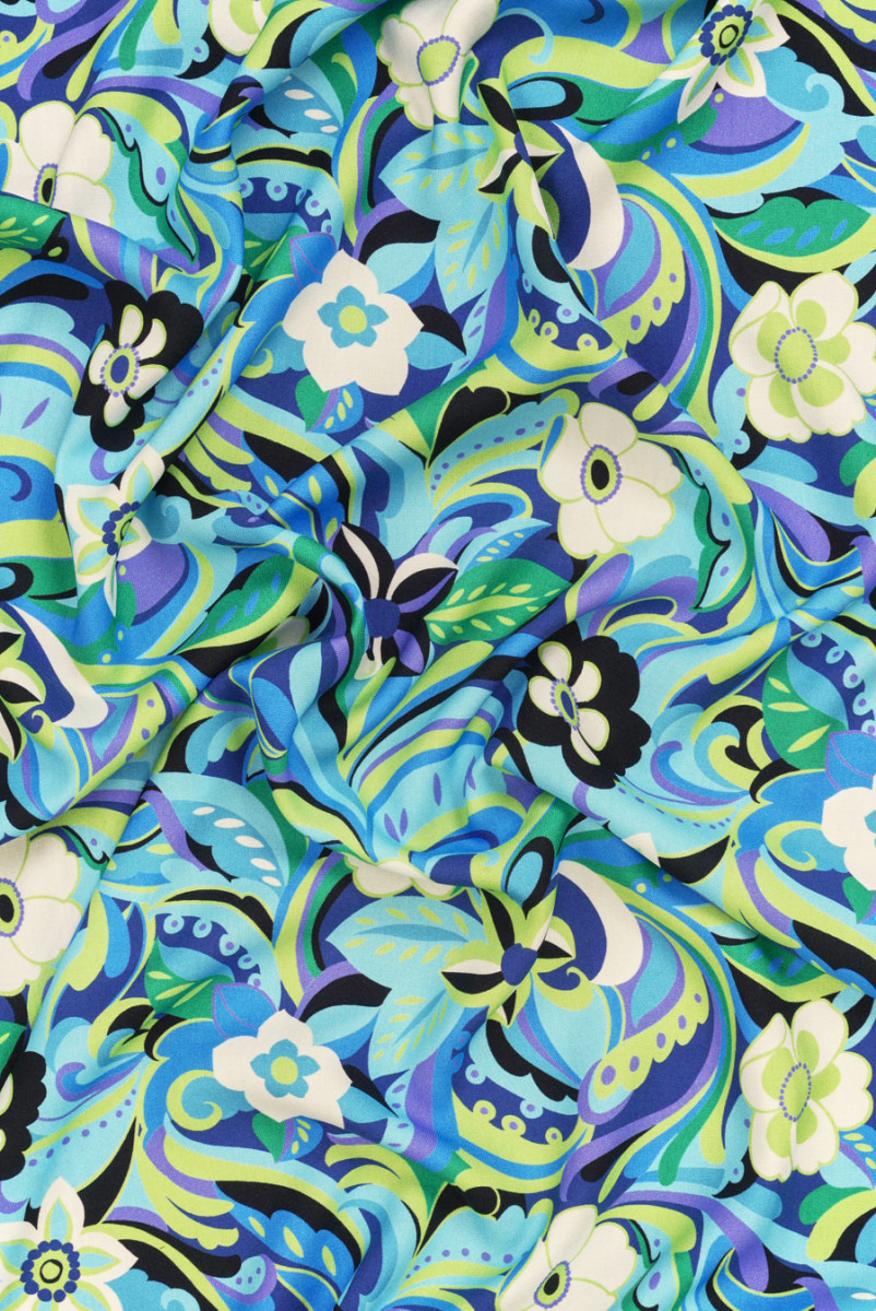 Viscose with colorful flowers with cornflower