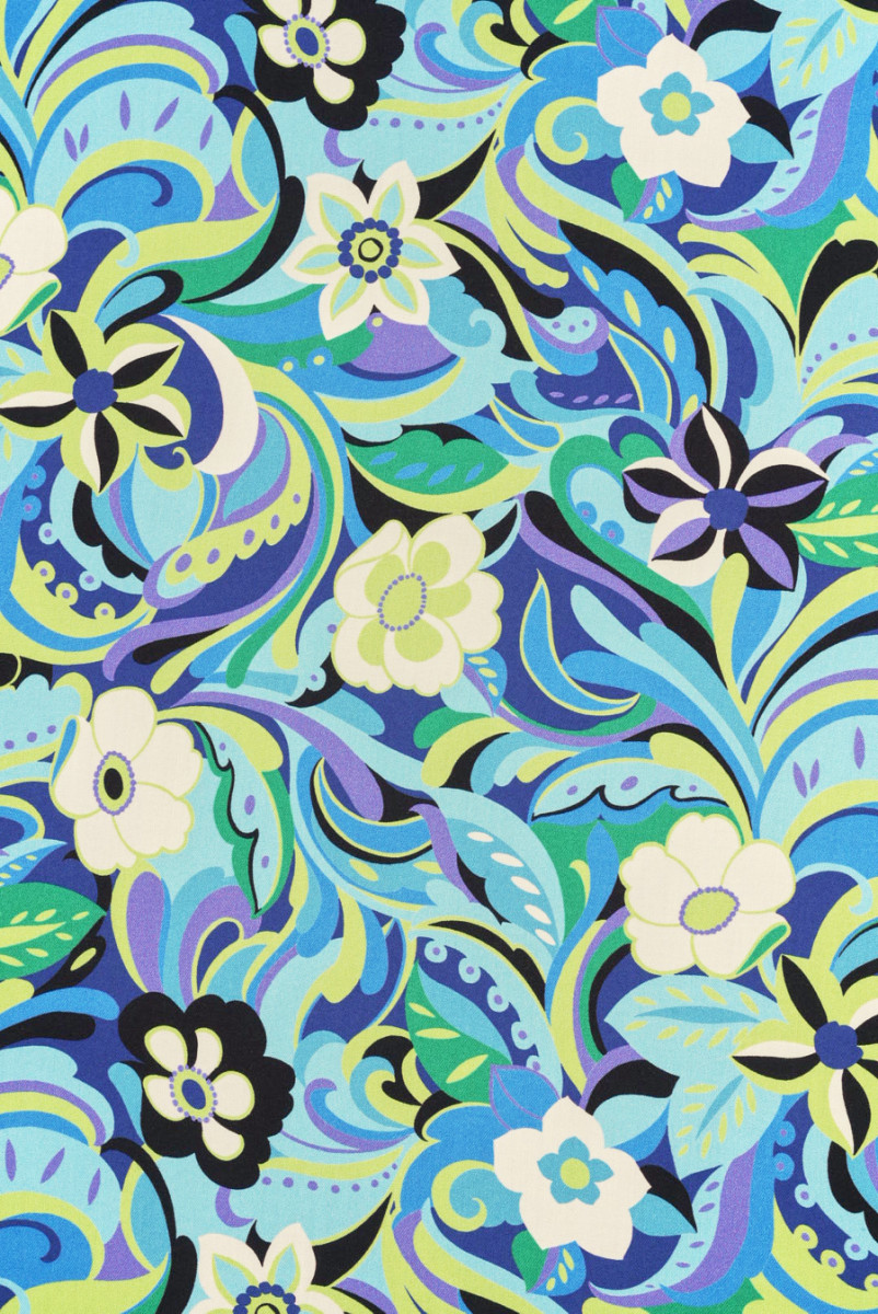 Viscose with colorful flowers with cornflower