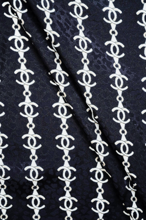 Jacquard silk with chains dark navy blue