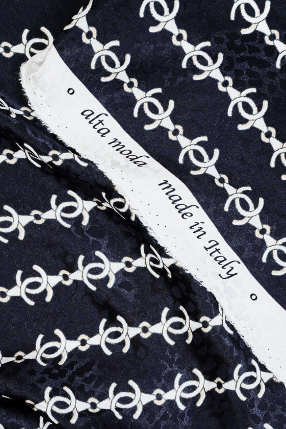 Jacquard Seide mit Ketten dunkelmarineblau