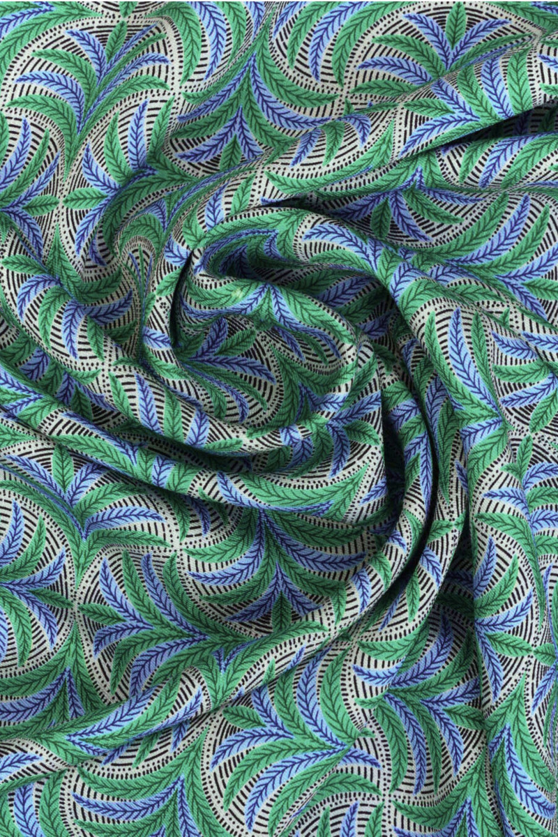 Viscose with green-blue palm trees