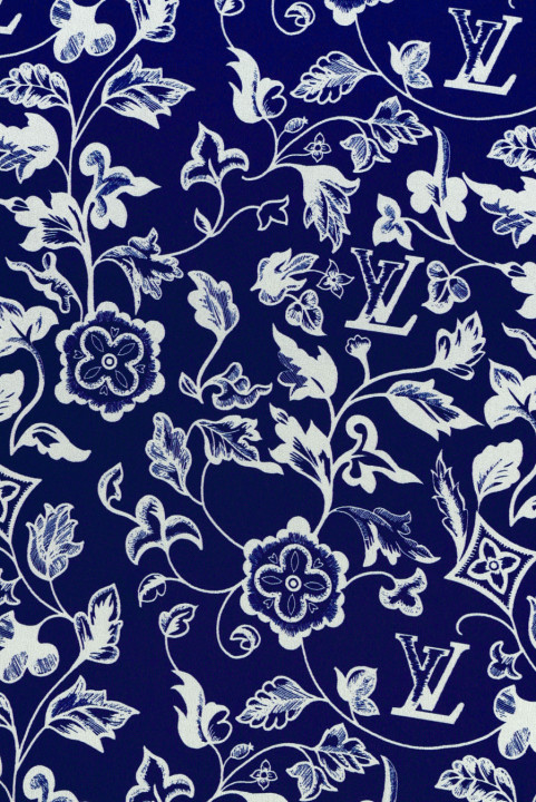Satin de soie signé bleu marine