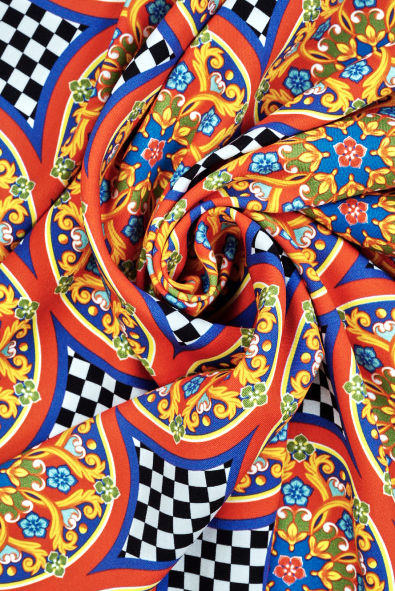 Viscose with oriental orange circles