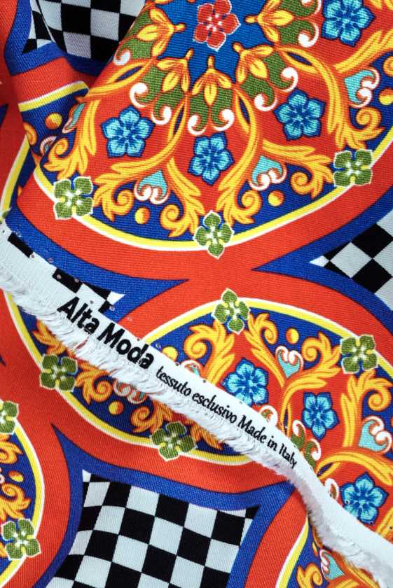 Viscose with oriental orange circles