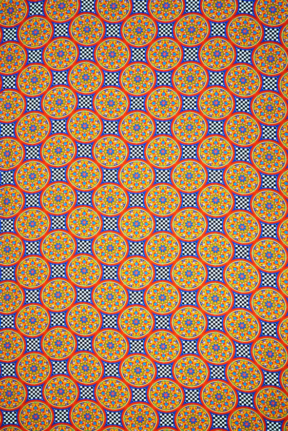 Viscose with oriental orange circles