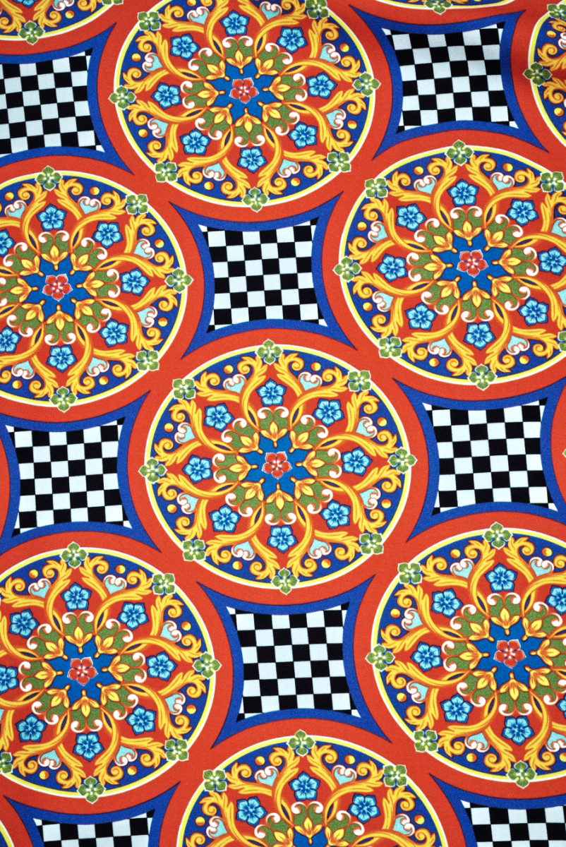 Viscose with oriental orange circles