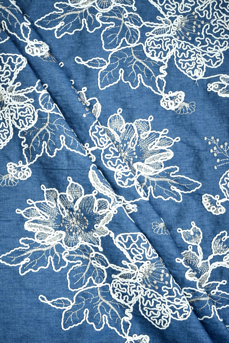 Florale Denim-Baumwolle mit Kordel