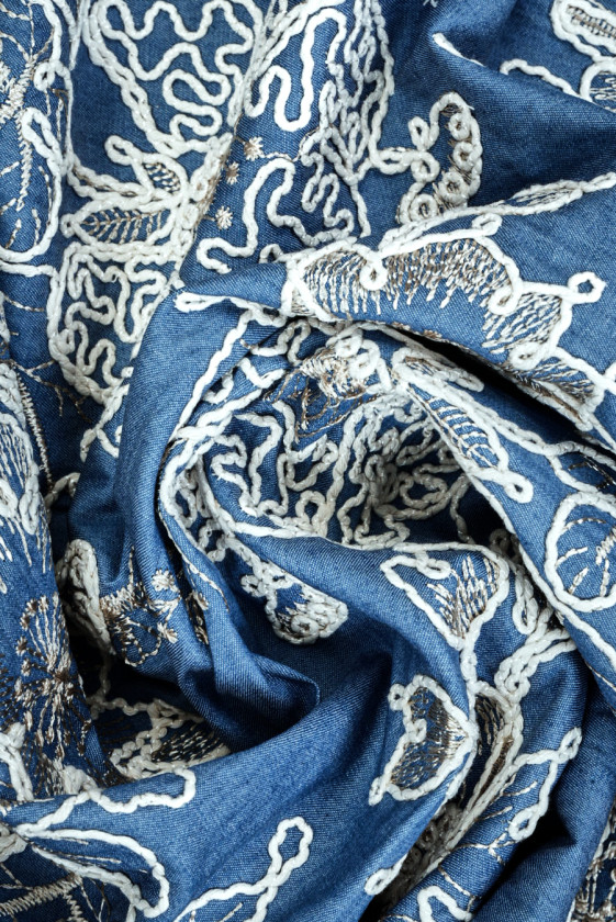 Florale Denim-Baumwolle mit Kordel