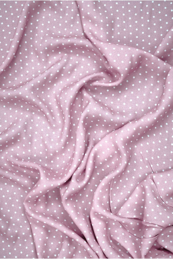 Lilac-pink viscose with small polka dots