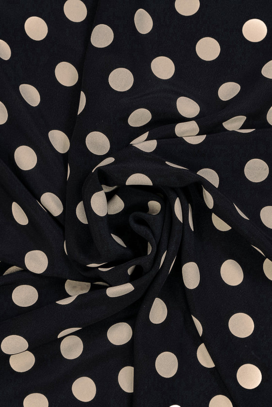 Black crepe silk with polka dots