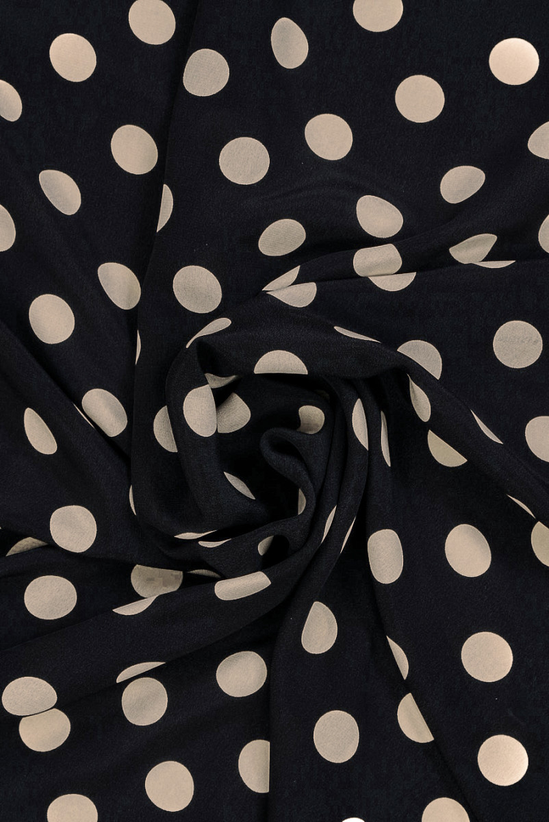 Black crepe silk with polka dots