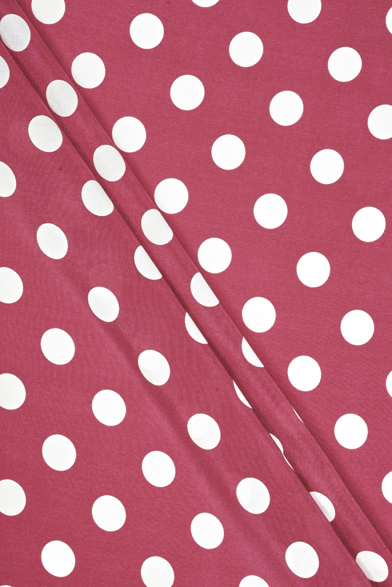 Raspberry silk crepe with polka dots