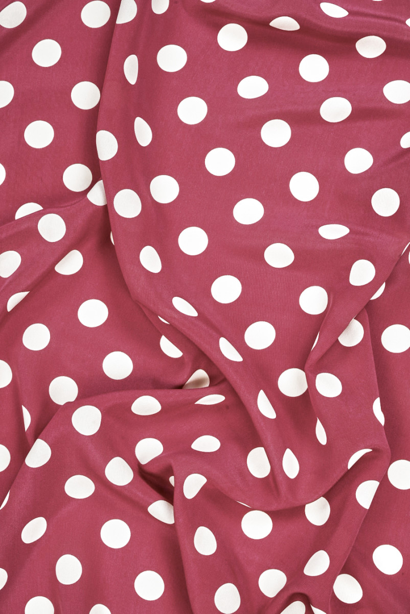 Raspberry silk crepe with polka dots
