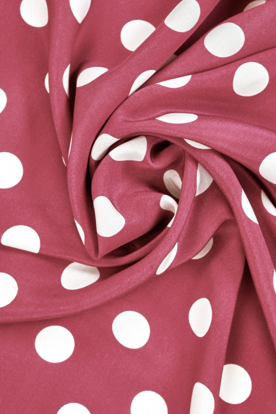Raspberry silk crepe with polka dots