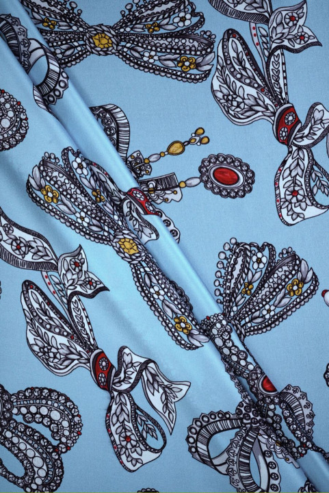 Šilko atlaso pilkai-mėlyni papuošalai