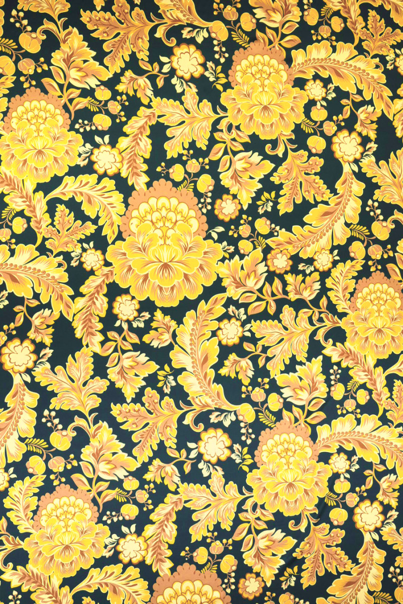 Silk satin with golden oriental flowers