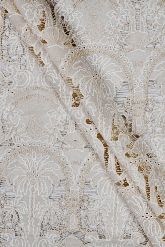 Embroidery on beige batiste