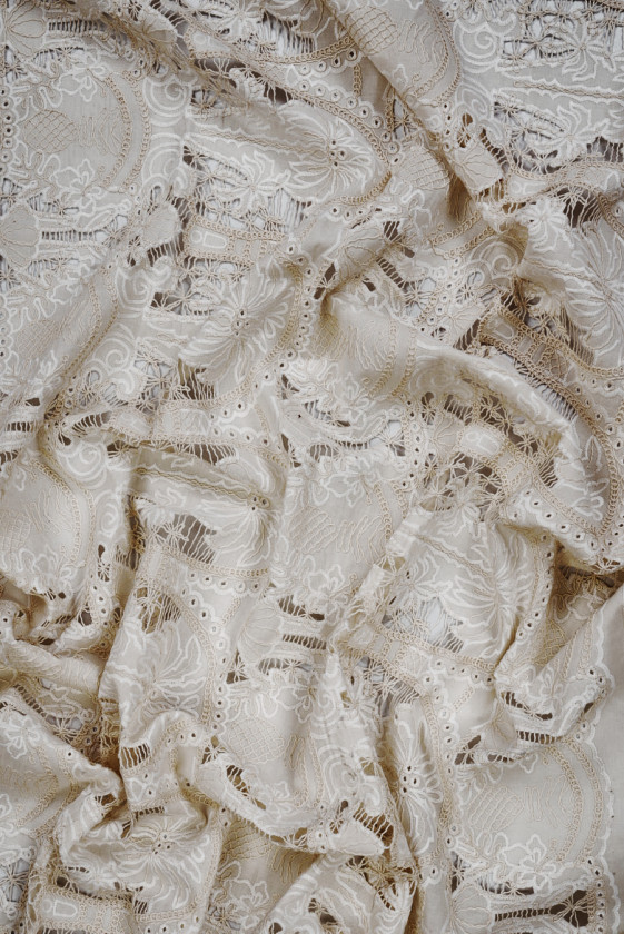 Embroidery on beige batiste