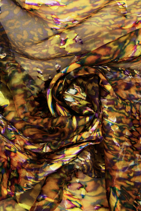 Silk with viscose devore red-purple